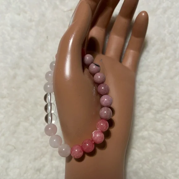 Bracelet 8,5mm Rose Quartz, Clear Quartz, Rhodonite , Rhdochrosite - Picture 4 of 8